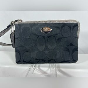 2101: Coach Black Signature Jacquard Wristlet Zip Pouch Mini Clutch